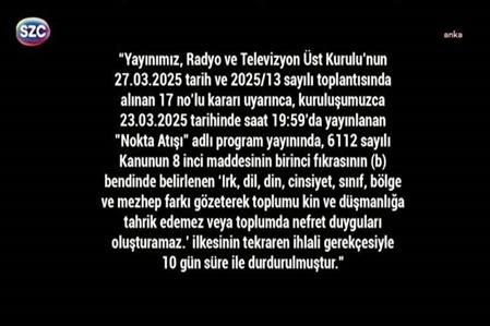 Sözcü TV, RTÜK'ün uyguladığı 10 günlük yayın durdurma cezasının ardından saat 00.00 itibariyle karartıldı.